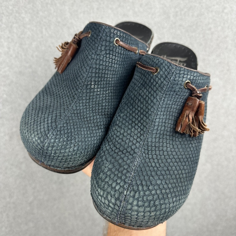 Dansko Shoes Womens Size 9.5 Blue Leather Tassel Clog Mule Slip On 178555378 - Picture 2 of 13